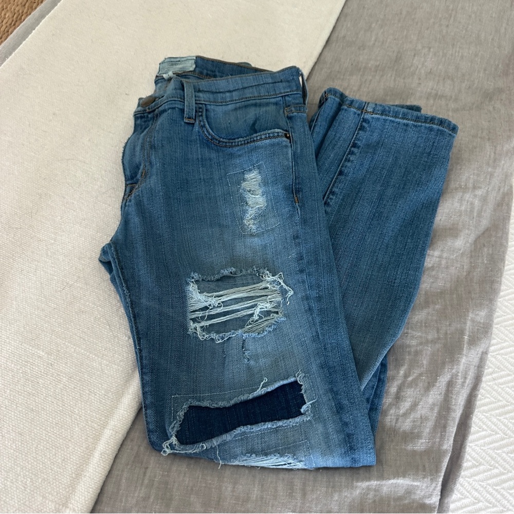Current/Elliott Blue Distressed Boyfriend Jeans